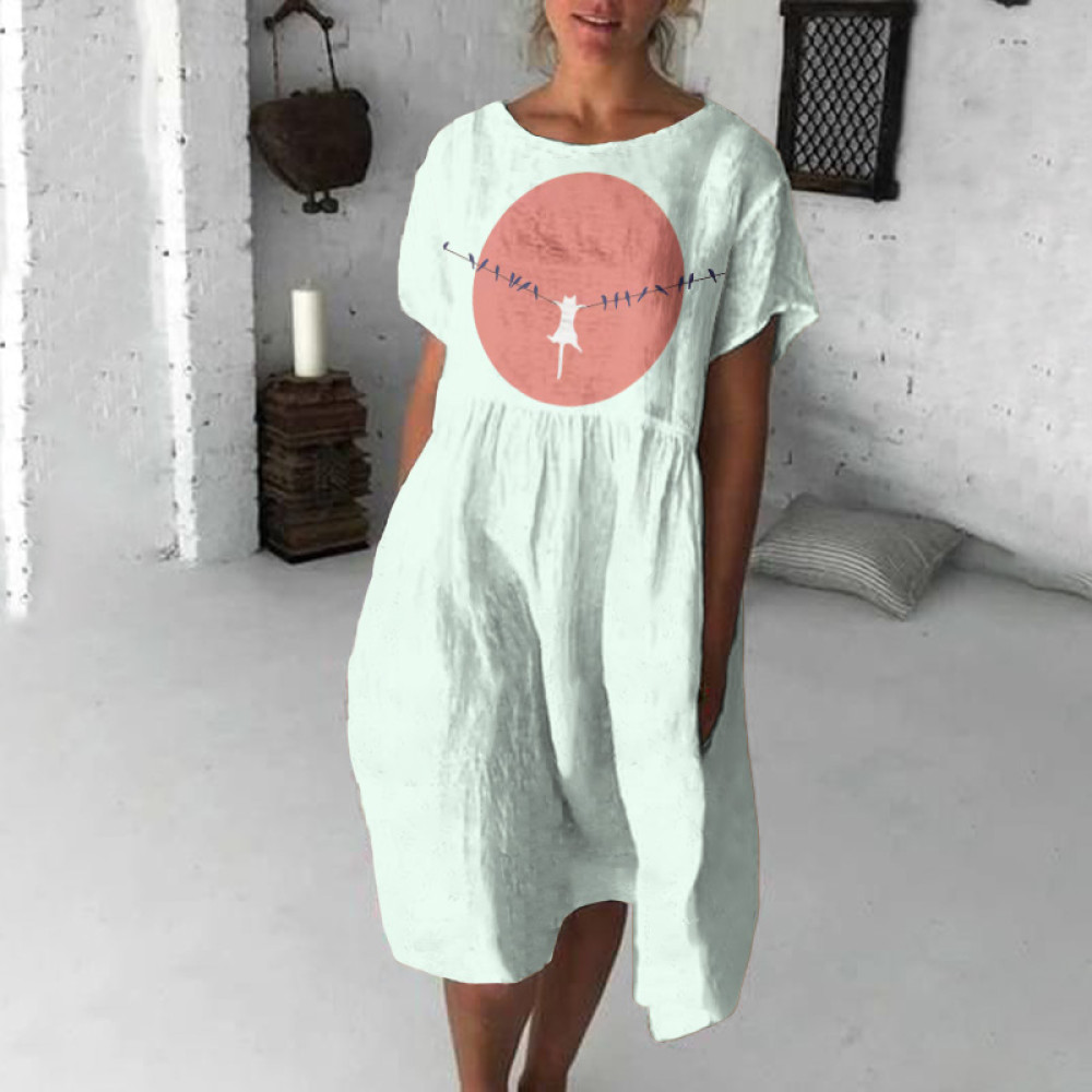 Abstract Creative Dangling Cute Cat Painting Art Midi Dress