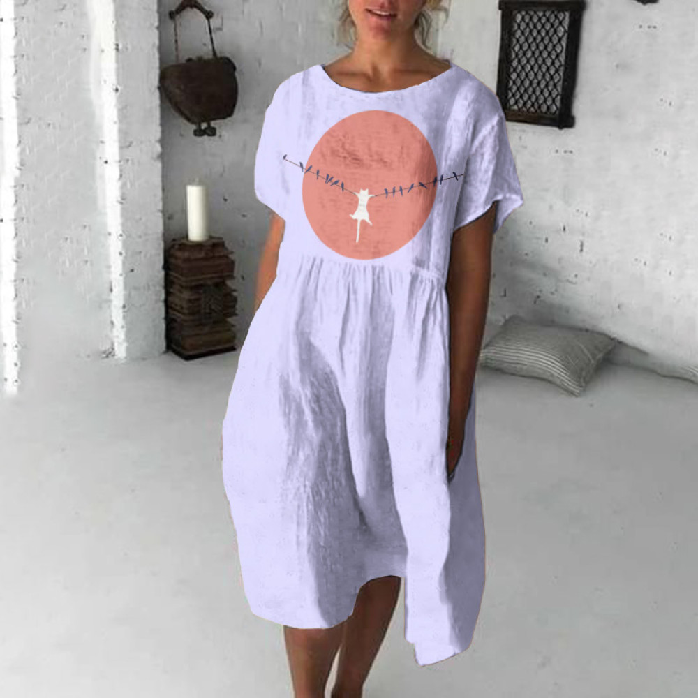 Abstract Creative Dangling Cute Cat Painting Art Midi Dress
