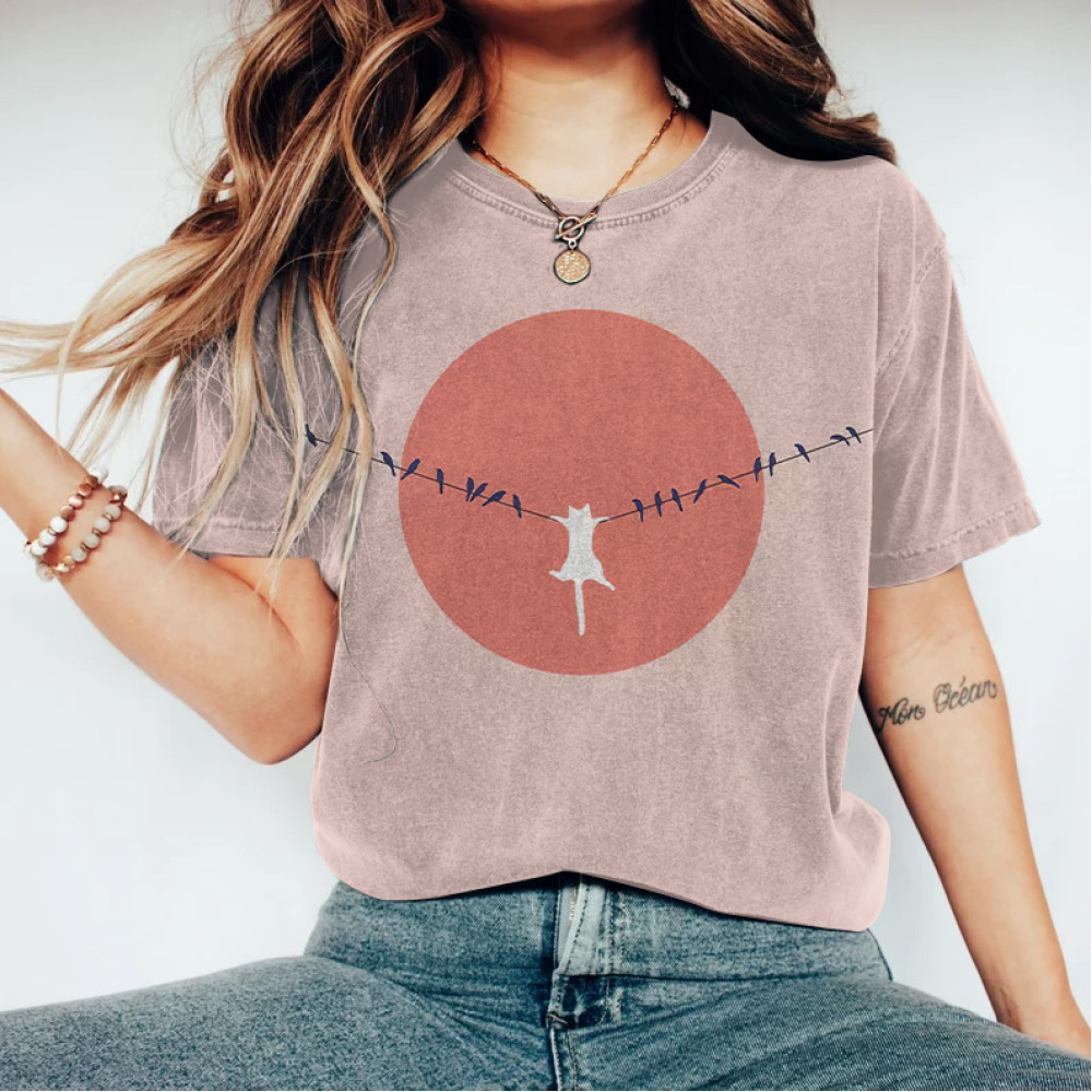 Abstract Creative Dangling Cute Cat Painting Art T-Shirt