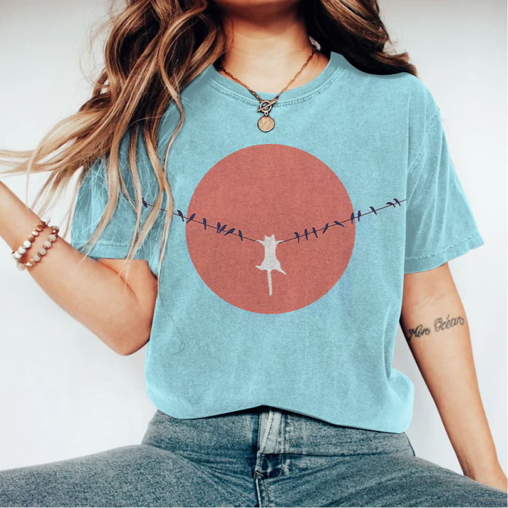 Abstract Creative Dangling Cute Cat Painting Art T-Shirt