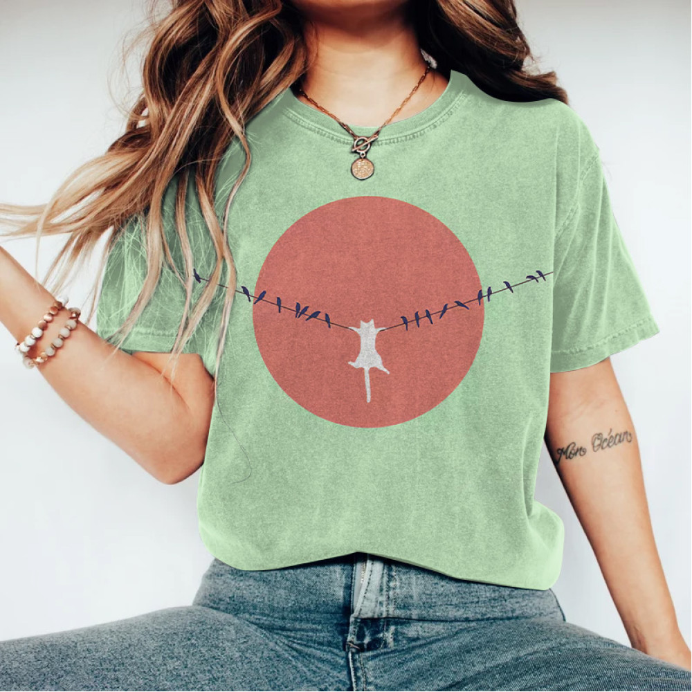 Abstract Creative Dangling Cute Cat Painting Art T-Shirt