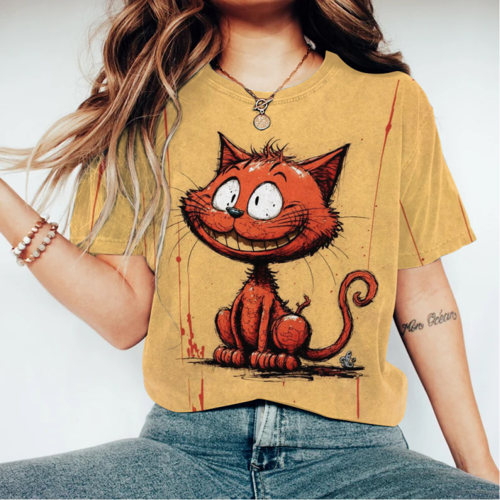 Abstract Creative Fake Laugh Cute Cat Painting Art T-Shirt