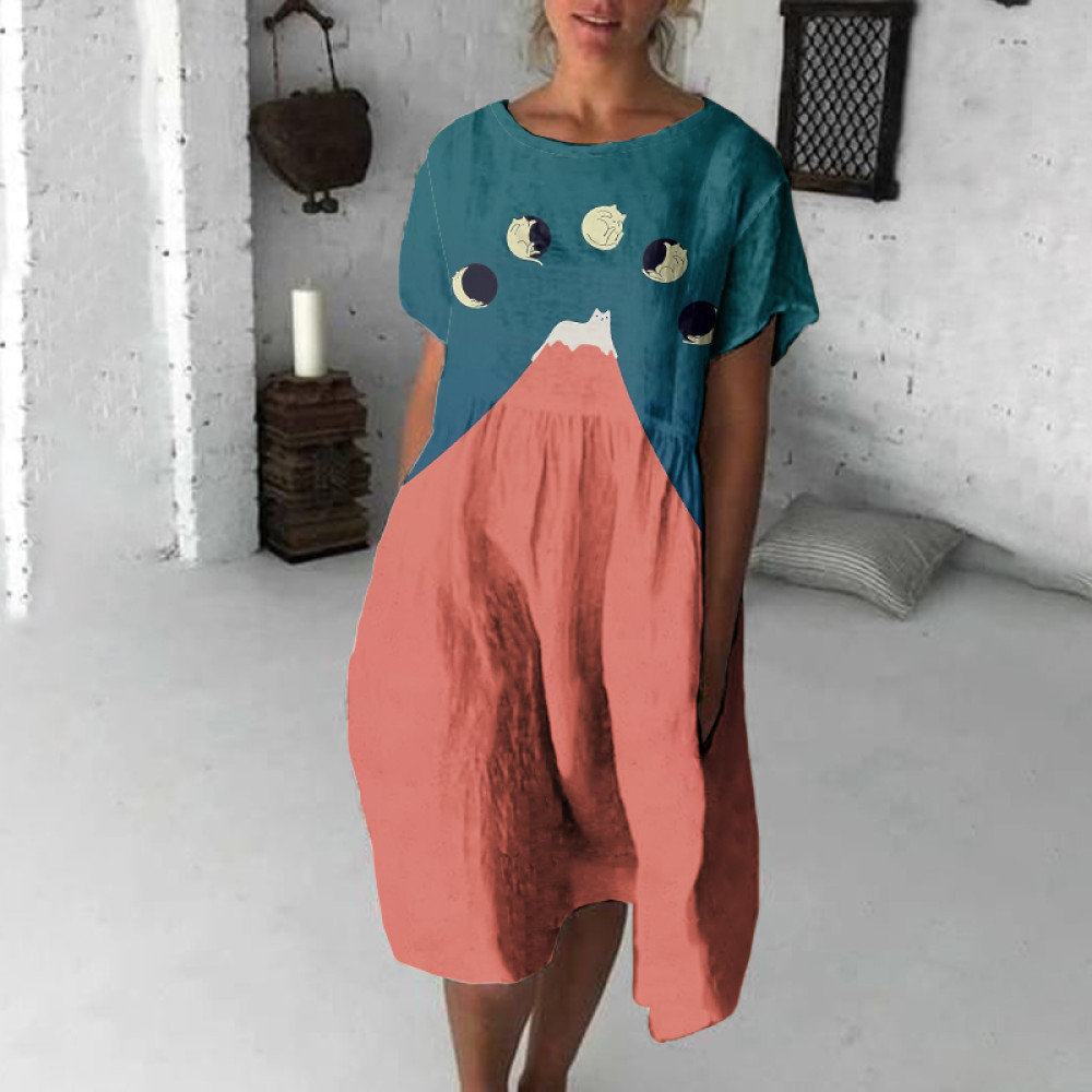 Abstract Creative Good Night Cat Painting Art Midi Dress