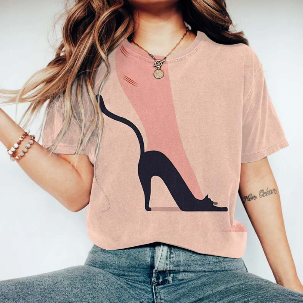 Abstract Creative High Heel Cat Losing Weight Painting Art T-Shirt