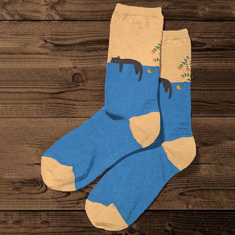 Abstract Creative Lazy Black Cat Painting Art Comfy Socks