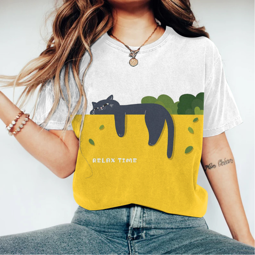 Abstract Creative Lazy Cat’s Relax Time Painting Art T-Shirt