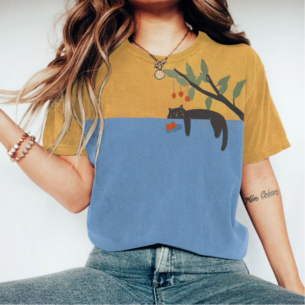 Abstract Creative Lazy Cute Cat Painting Art T-Shirt