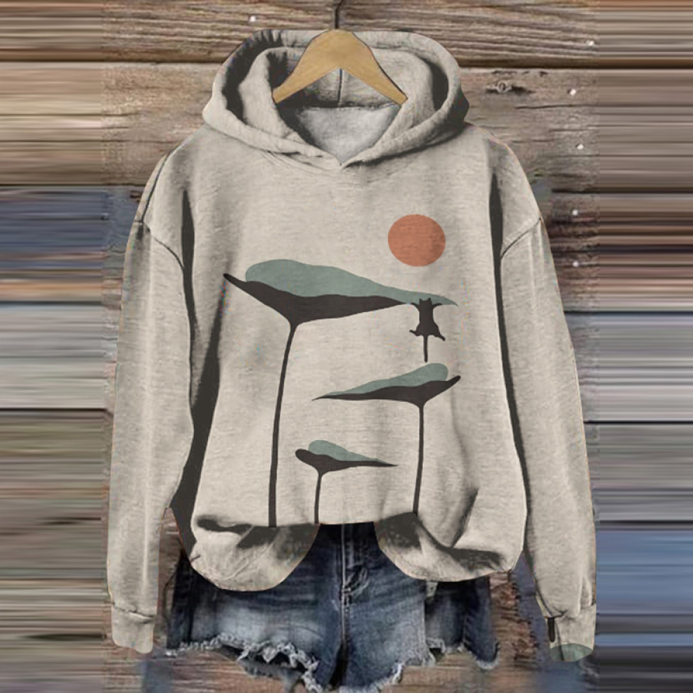 Abstract Creative Lotus Leaf Cat Painting Art Print Hoodie