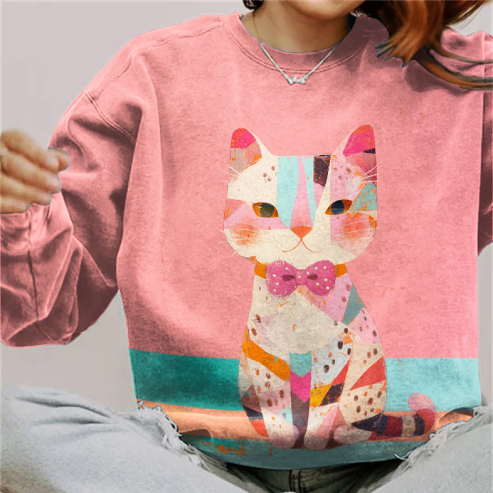 Abstract Creative Pink Cool Cat Painting Art Print Sweatshirt