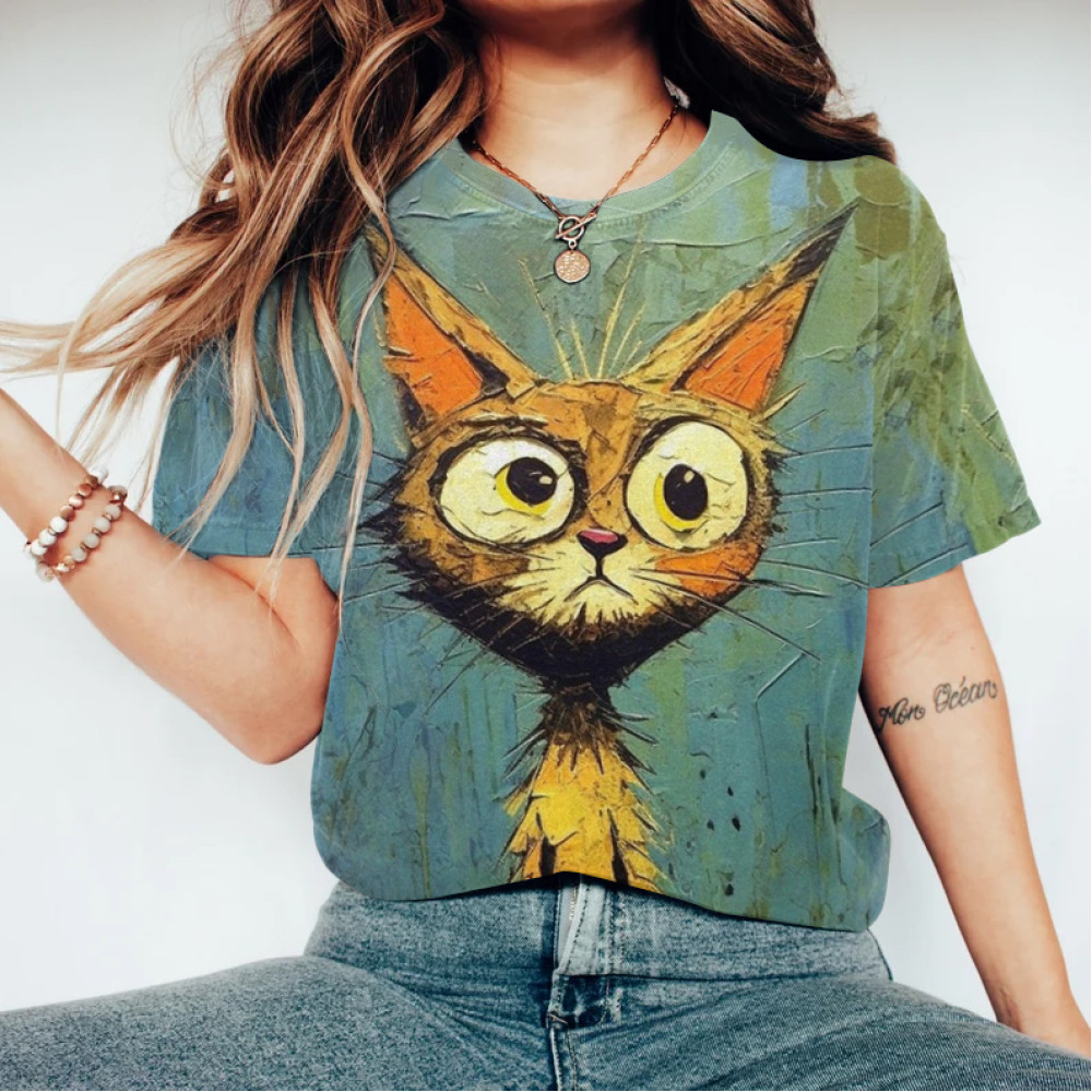 Abstract Creative Poor Cat Painting Art T-Shirt