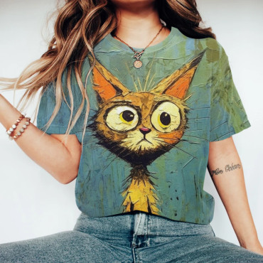 Abstract Creative Poor Cat Painting Art T-Shirt