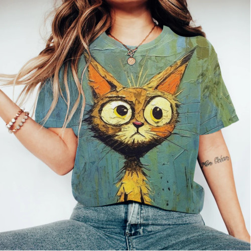 Abstract Creative Poor Cat Painting Art T-Shirt