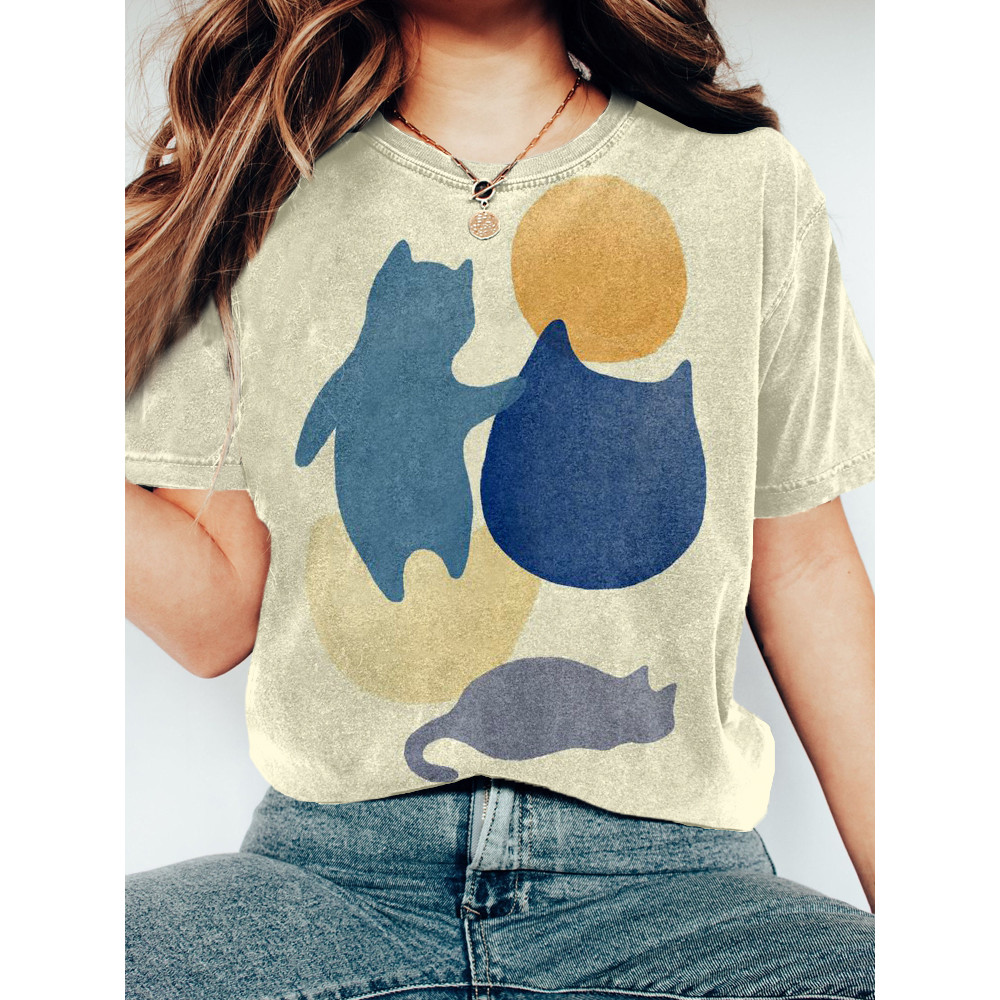 Abstraction Minimal Cat Vintage Washed T Shirt