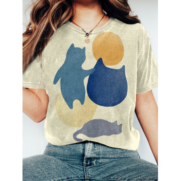 Abstraction Minimal Cat Vintage Washed T Shirt