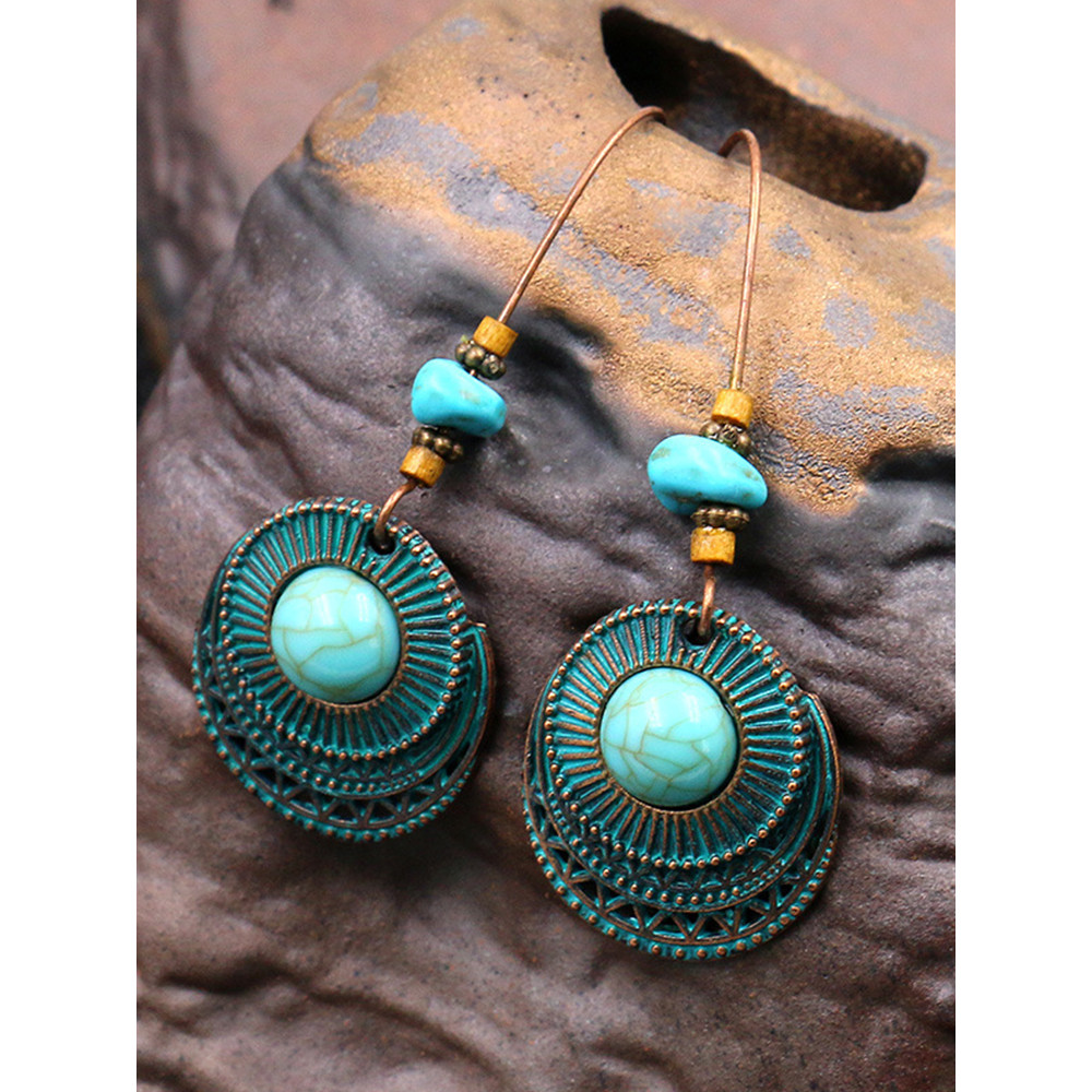Alloy Creative Big Ear Hook Turquoise Earrings