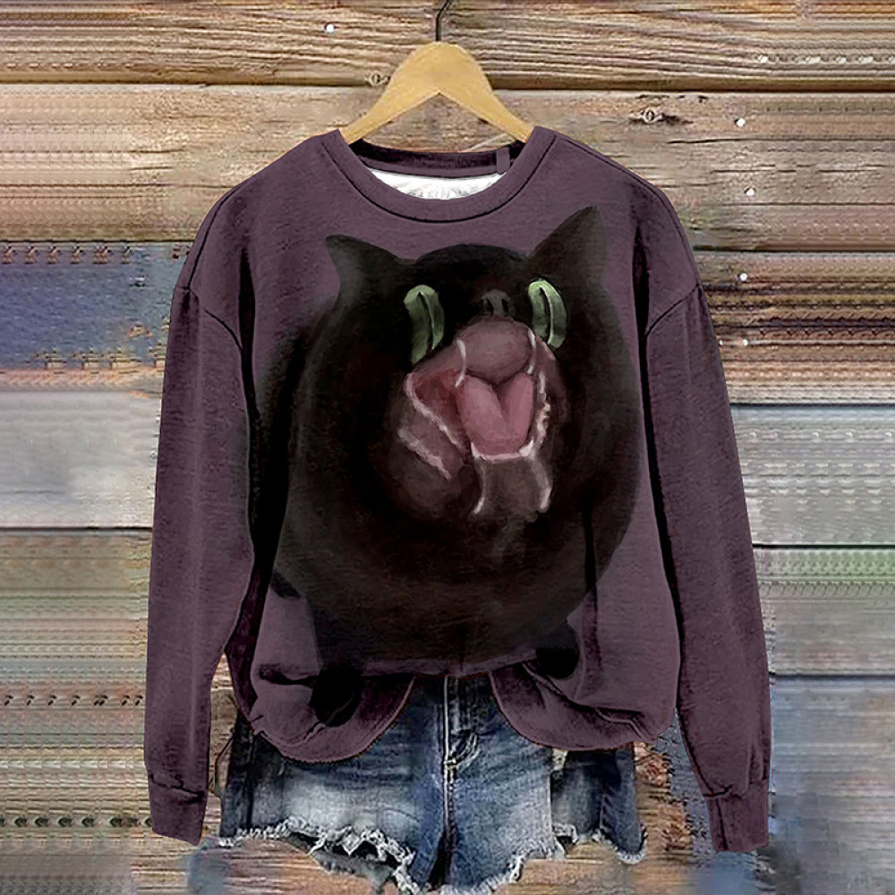 Angry Cat Art Print Casual Sweatshirt
