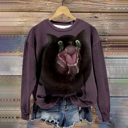 Angry Cat Art Print Casual Sweatshirt