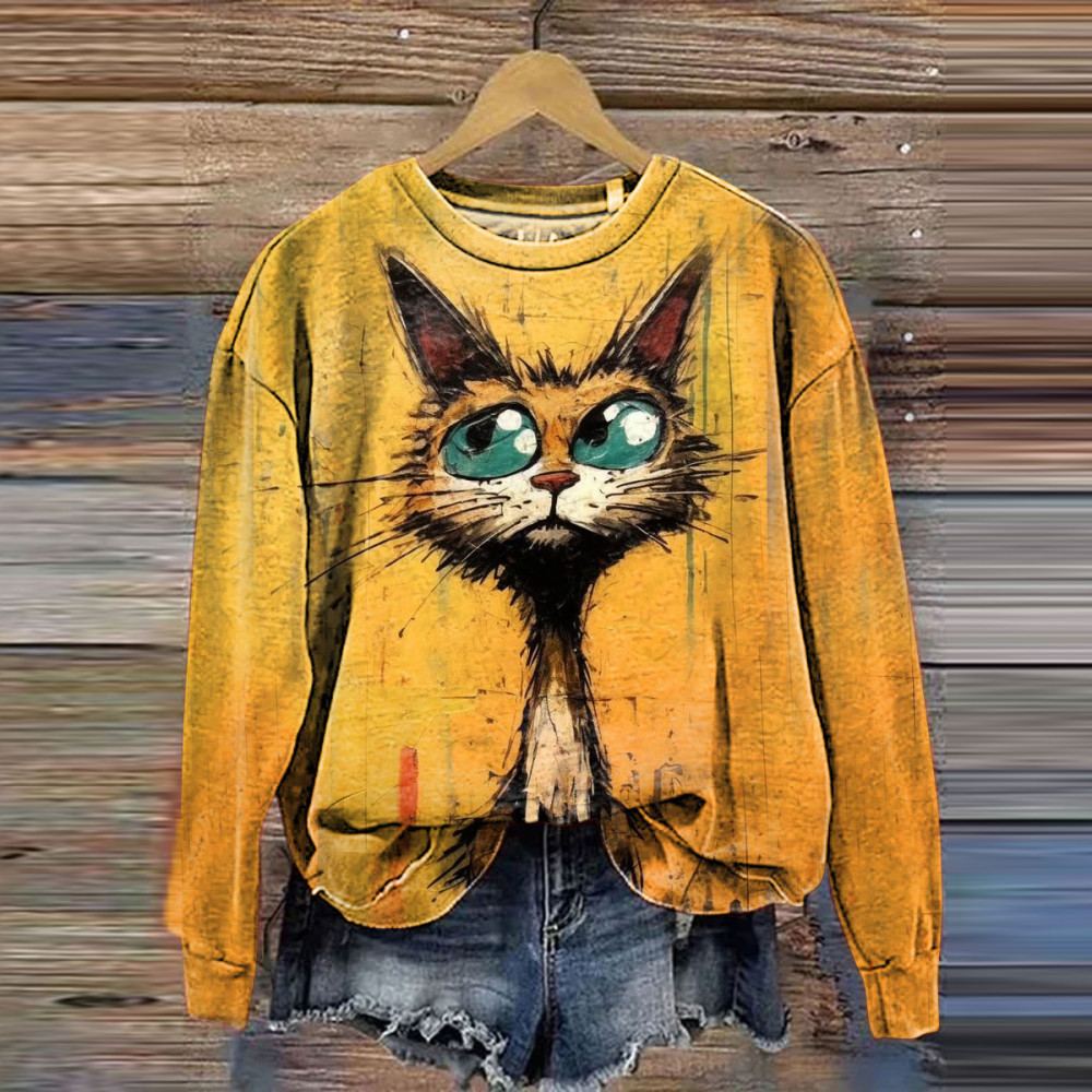 Art Print Cat Lover Casual Sweatshirt