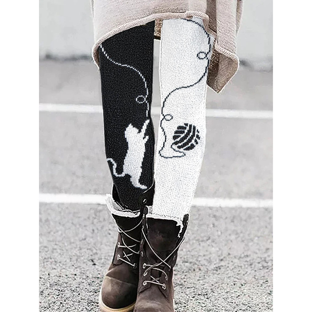 Autumn and Winter Funny Cat Print Casual Stretch Leggings