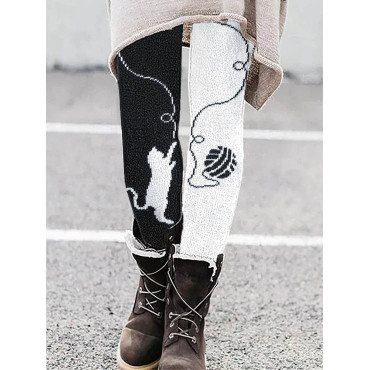 Autumn and Winter Funny Cat Print Casual Stretch Leggings