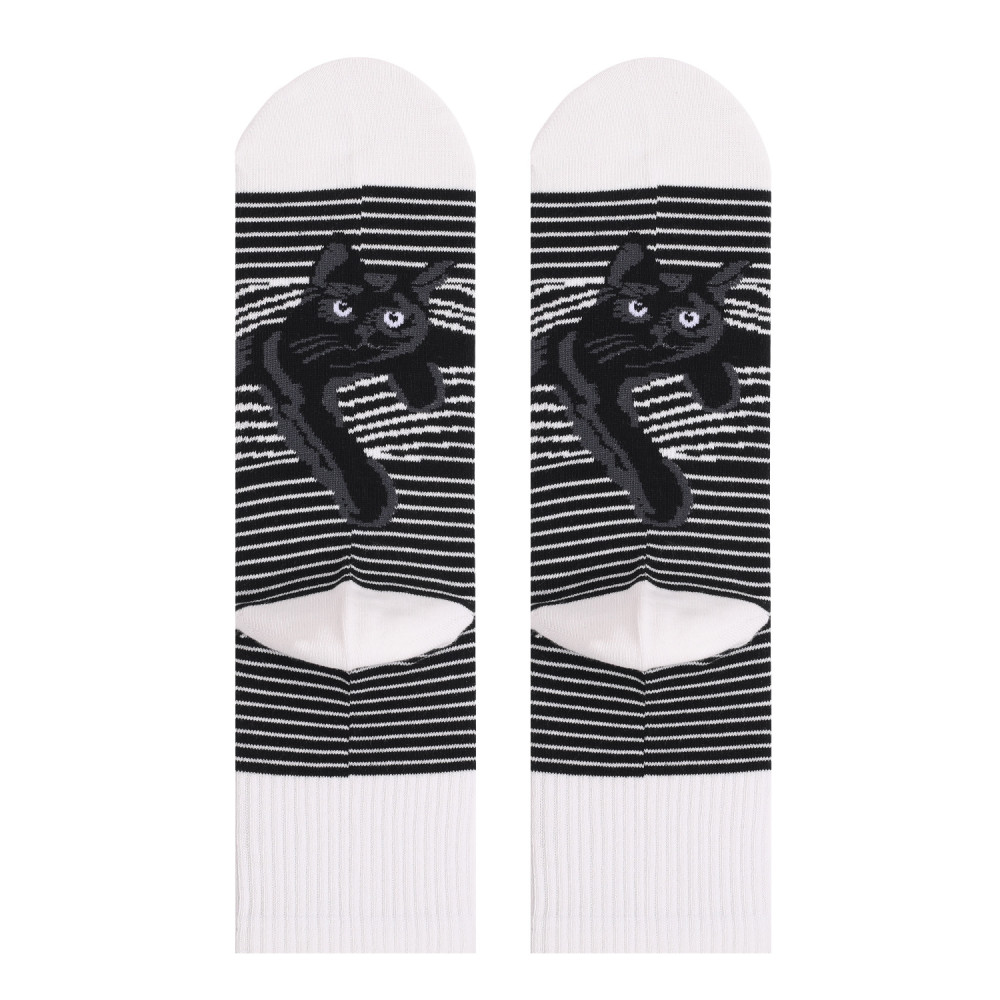 Black And White Striped Animal Cat Print Tube Socks