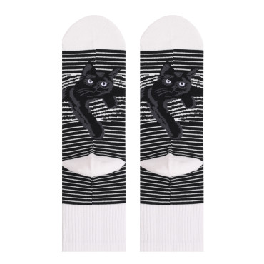 Black And White Striped Animal Cat Print Tube Socks