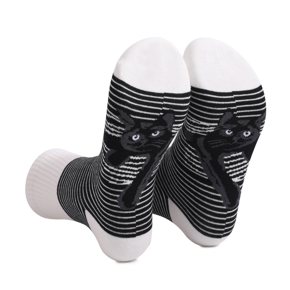 Black And White Striped Animal Cat Print Tube Socks