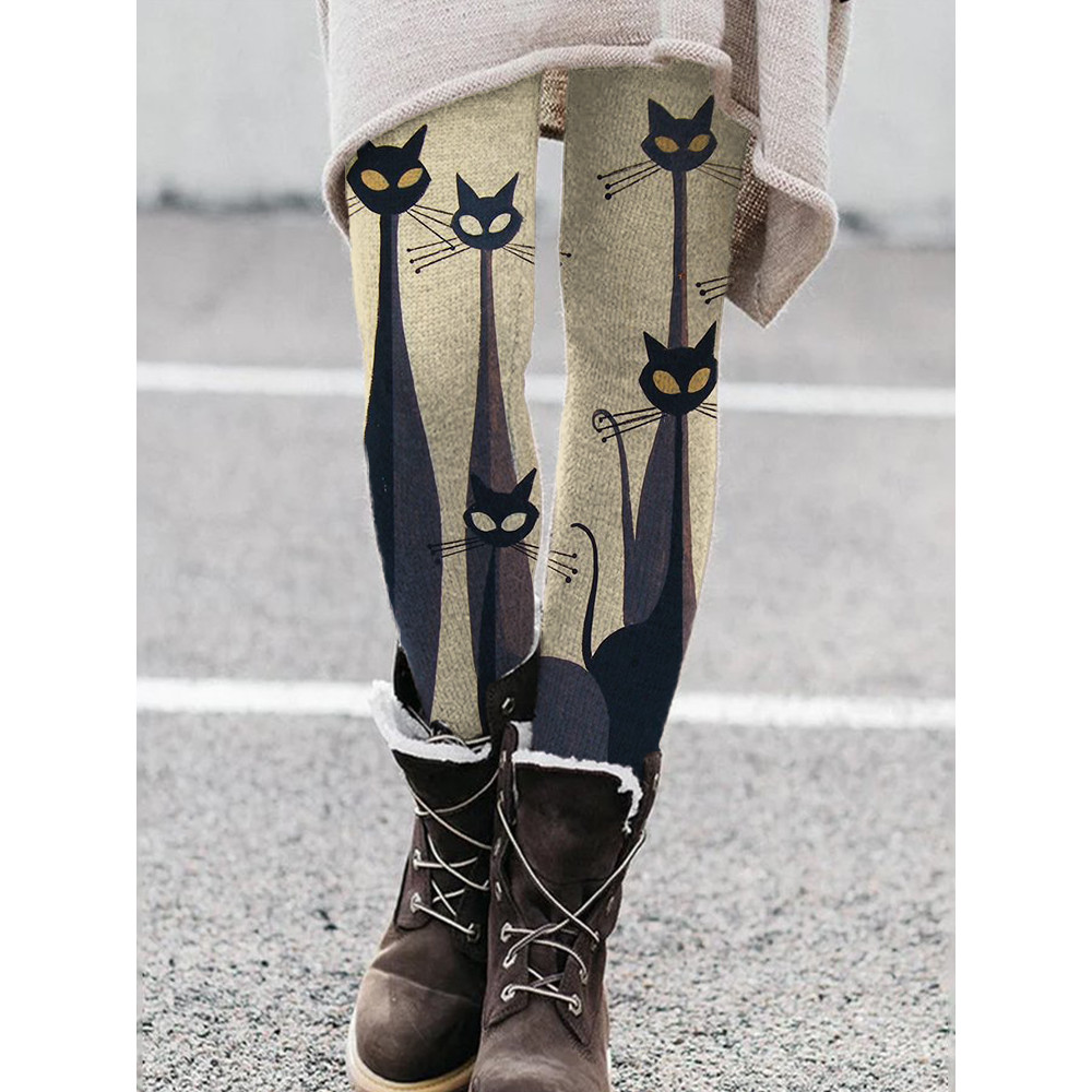 Black Cat Art Graphic Comfy Leggings