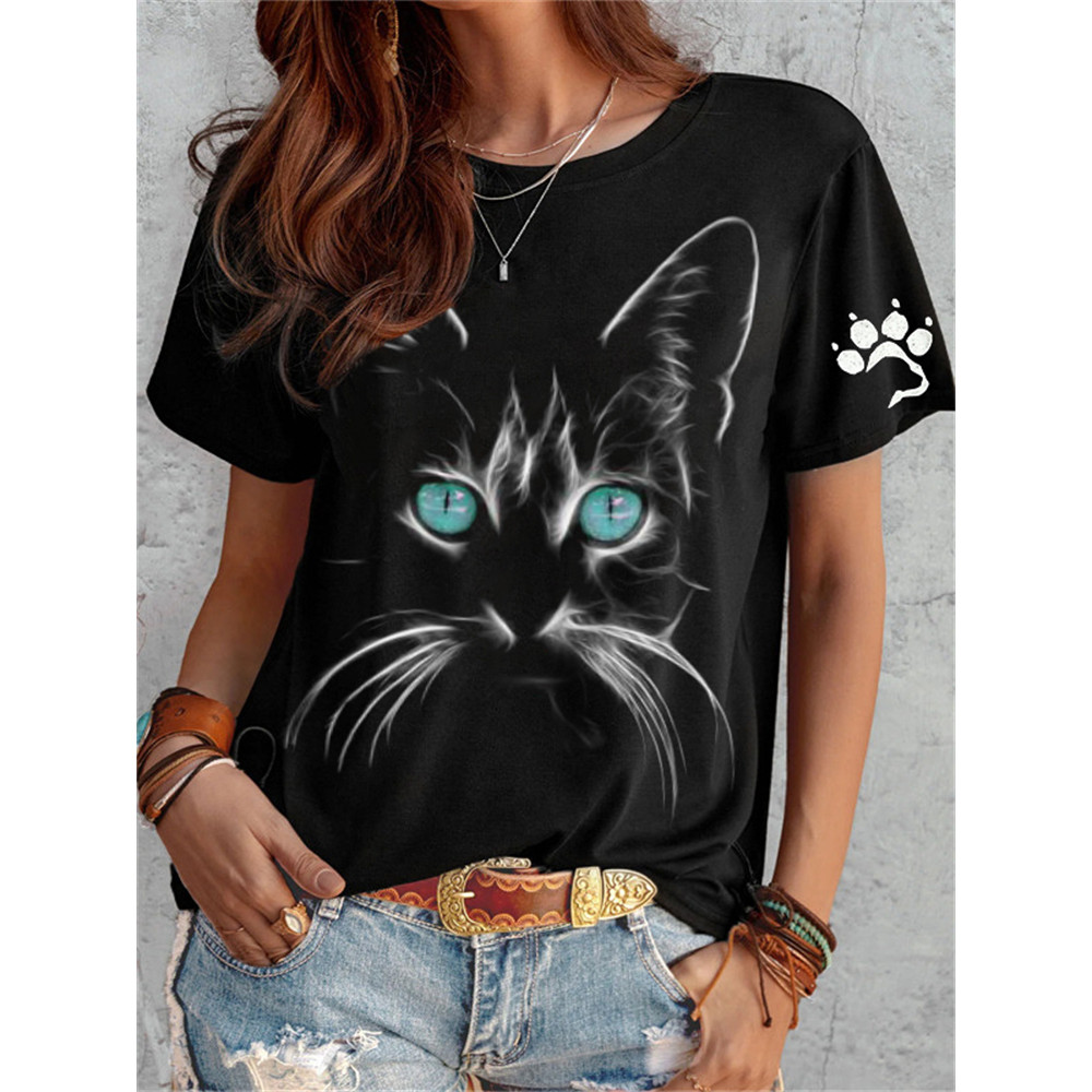 Black Cat Face Art Paw Print T Shirt