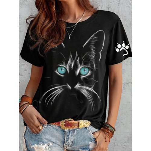 Black Cat Face Art Paw Print T Shirt