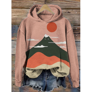 Black Cat Mountain & White Cat Clouds Landscape Colorblock Hoodie
