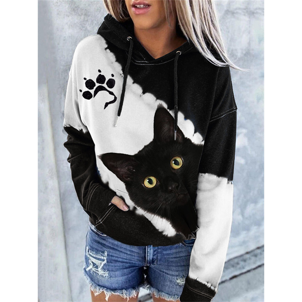 Black Cat Peeking Paw Print Tie Dye Hoodie
