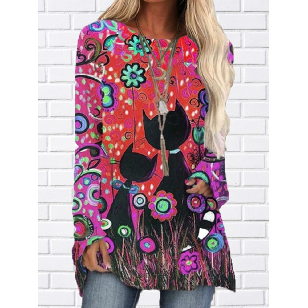 Black Cat Printed Long-Sleeve Tee