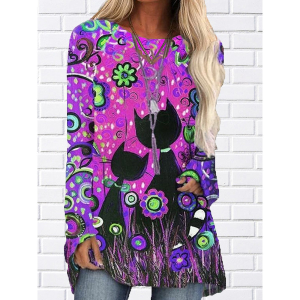 Black Cat Printed Long-Sleeve Tee