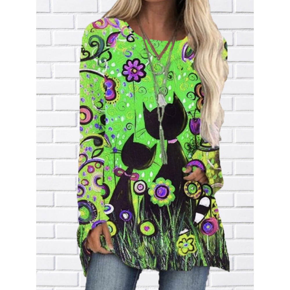 Black Cat Printed Long-Sleeve Tee
