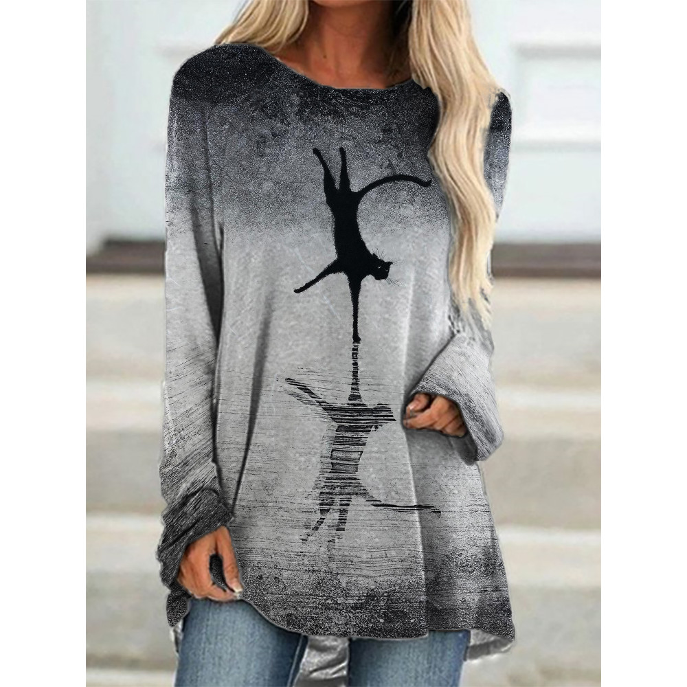 Black Cat Reflection Gradient Art A Line T Shirt