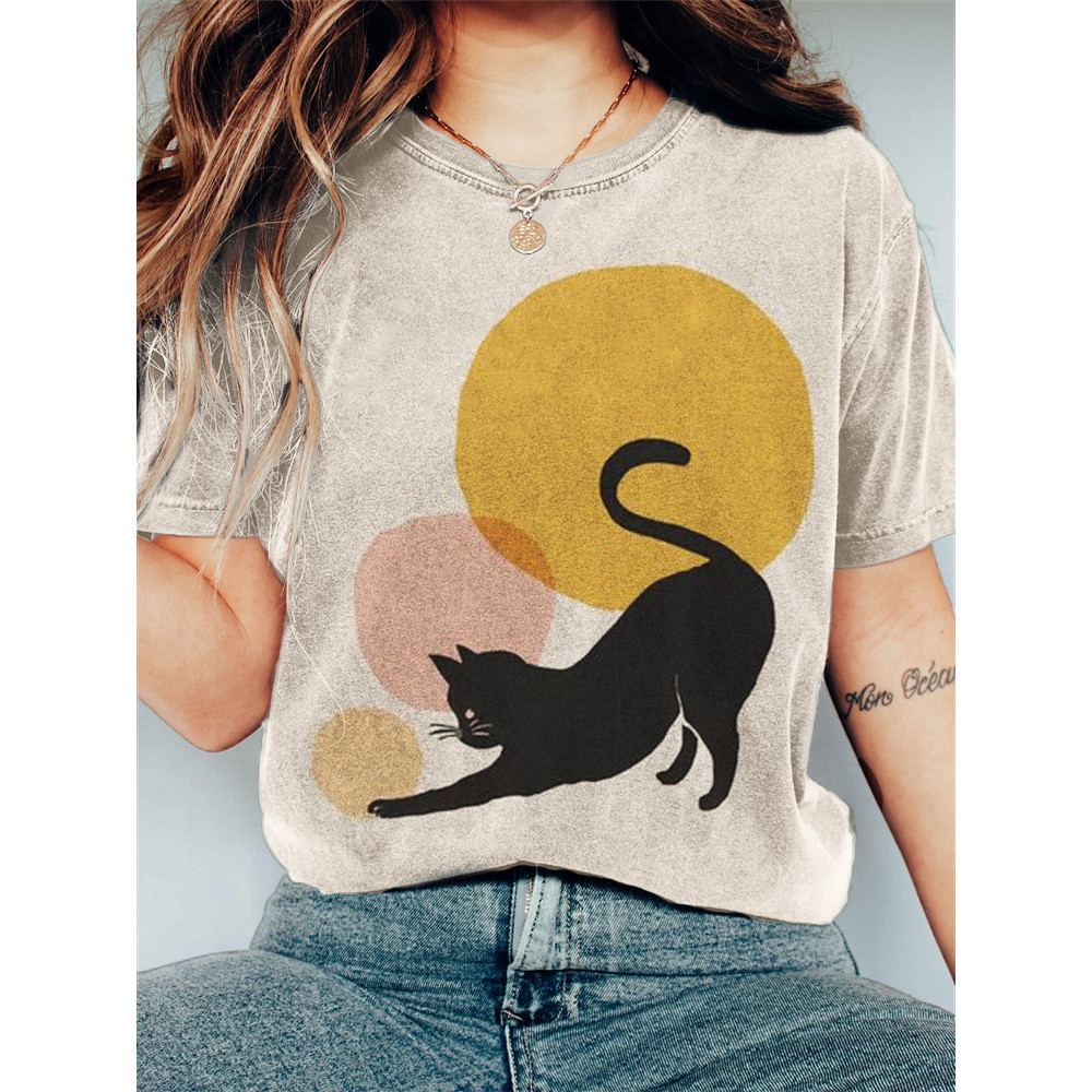 Black Cat Simple Lino Art Vintage T Shirt