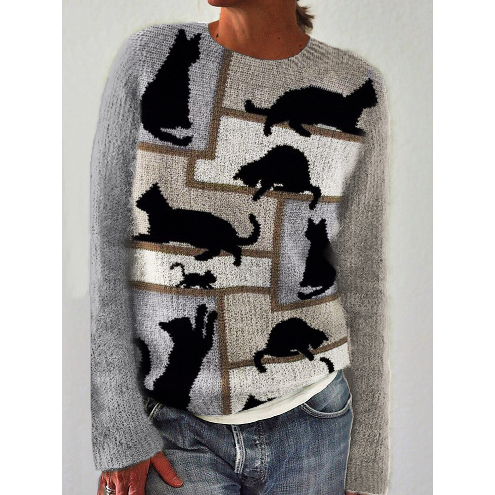 Black Cats Colorblock Cozy Sweater