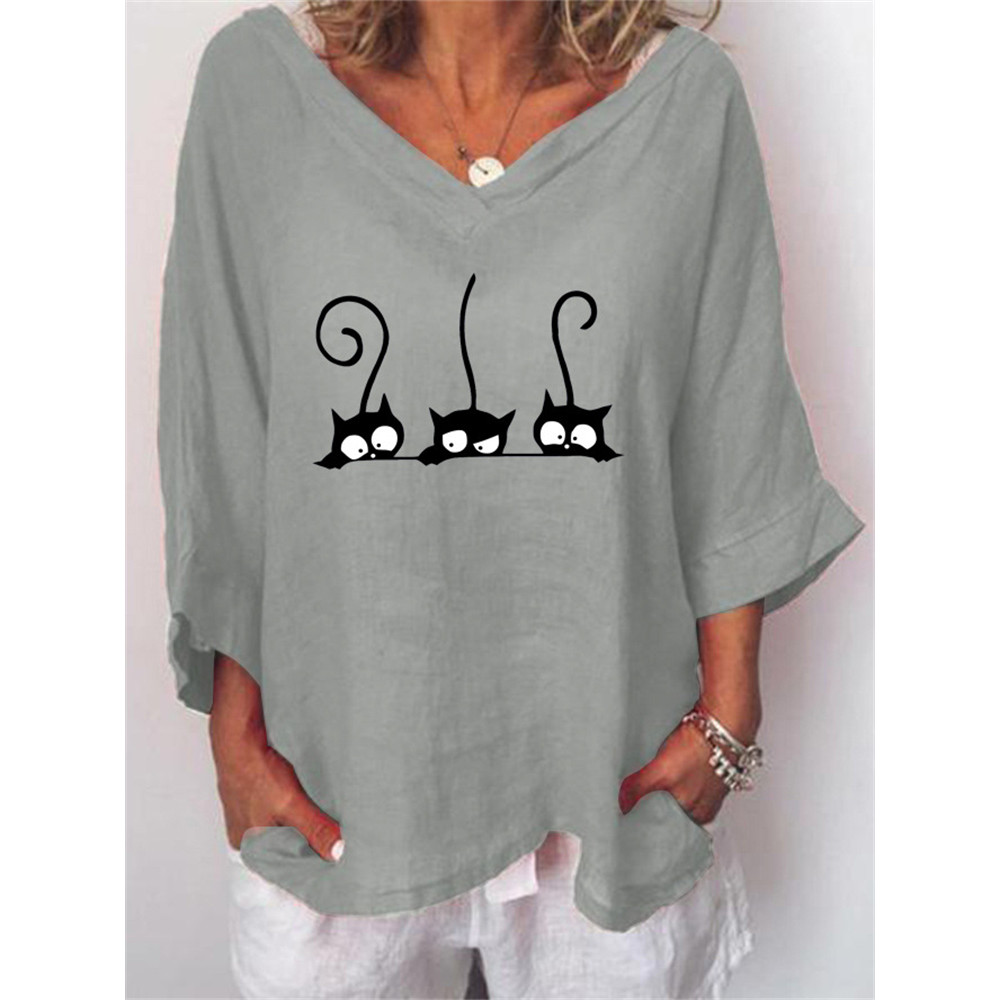 Black Cats Graphic V Neck Tunic