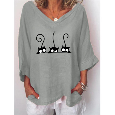 Black Cats Graphic V Neck Tunic