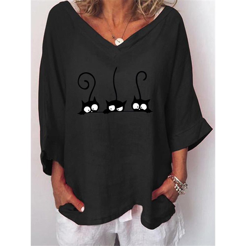 Black Cats Graphic V Neck Tunic