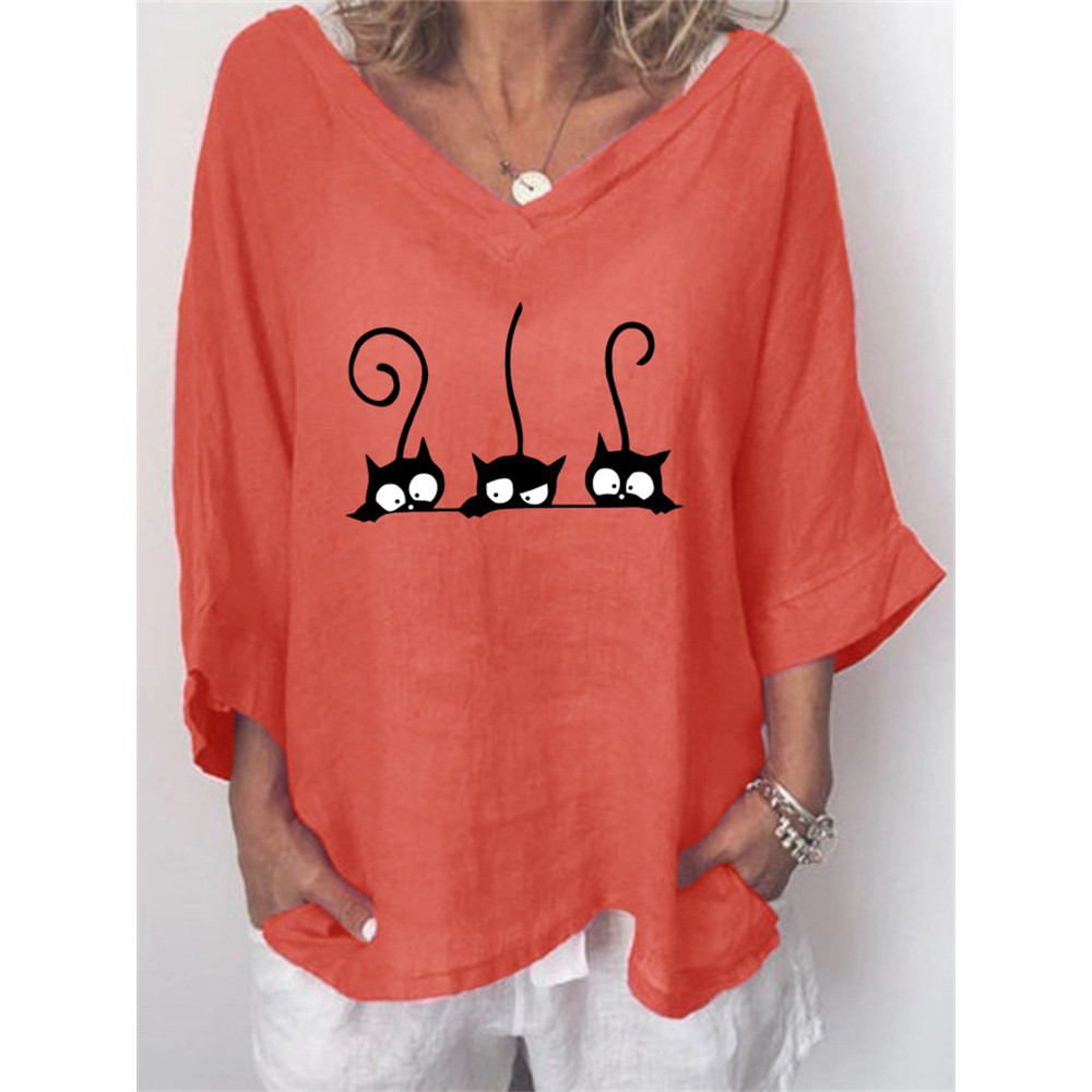 Black Cats Graphic V Neck Tunic
