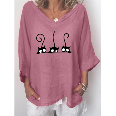 Black Cats Graphic V Neck Tunic