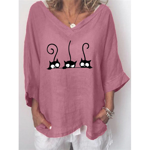 Black Cats Graphic V Neck Tunic