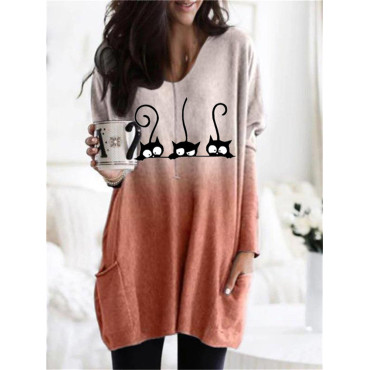 Black Cats Peeking Gradient Oversize T Shirt