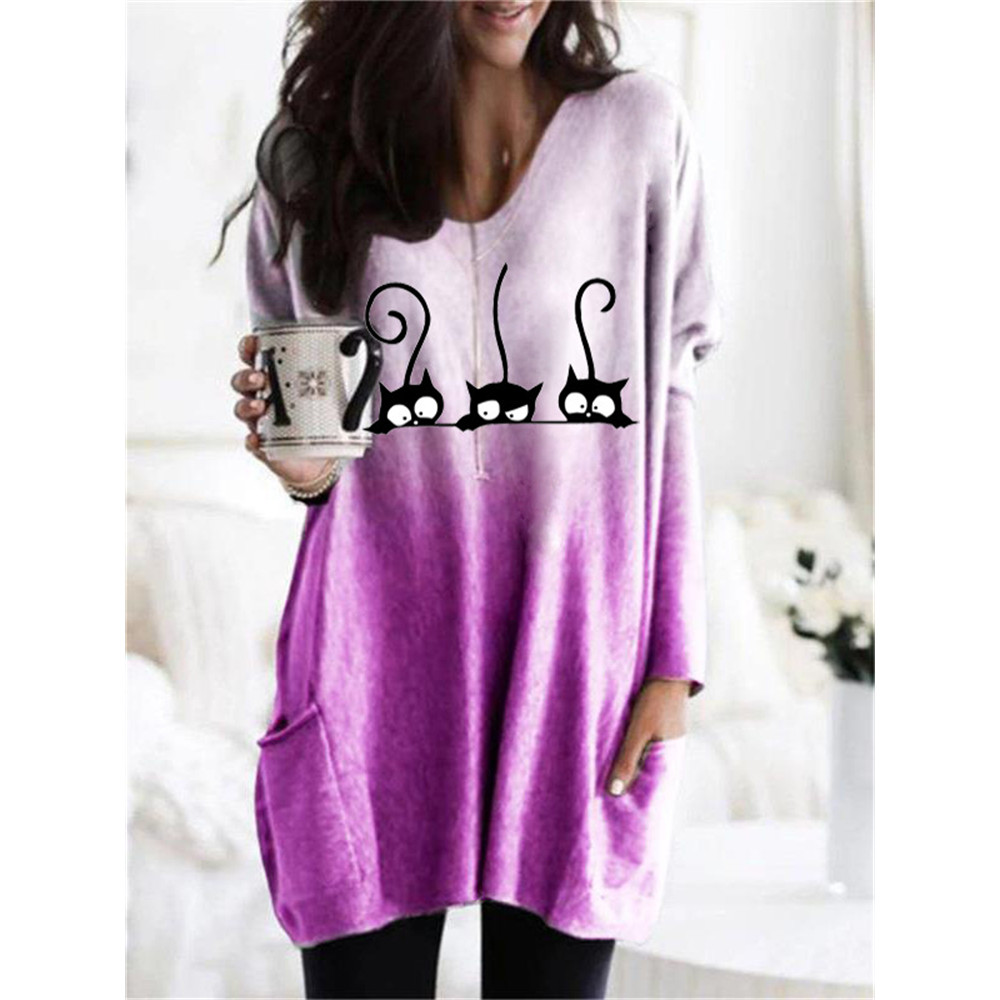 Black Cats Peeking Gradient Oversize T Shirt