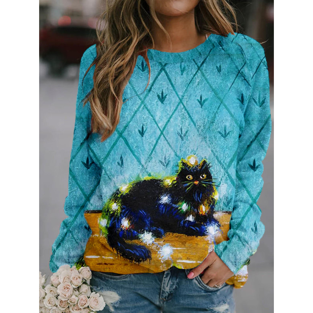 Black Santa Cat In Lights Art Comfy Sweatshirt