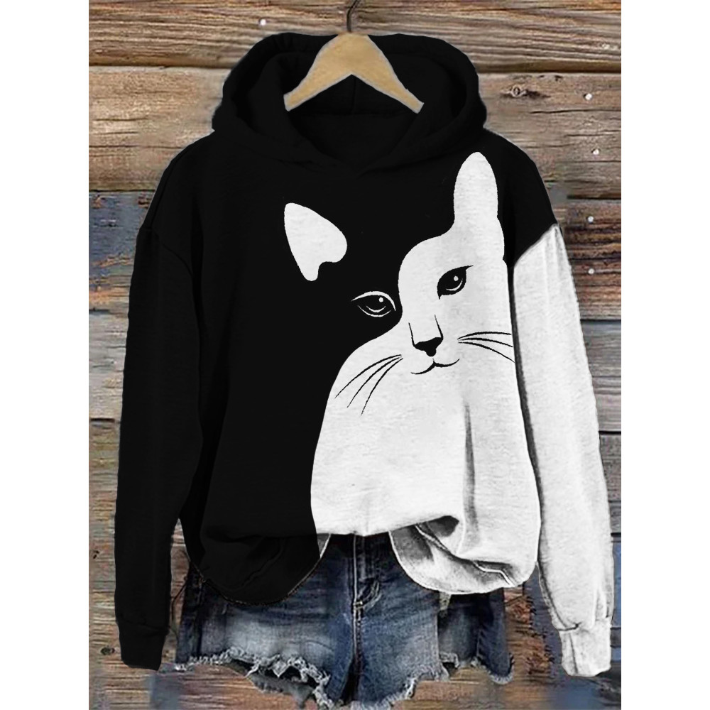 Black & White Cat Contrast Art Cozy Hoodie