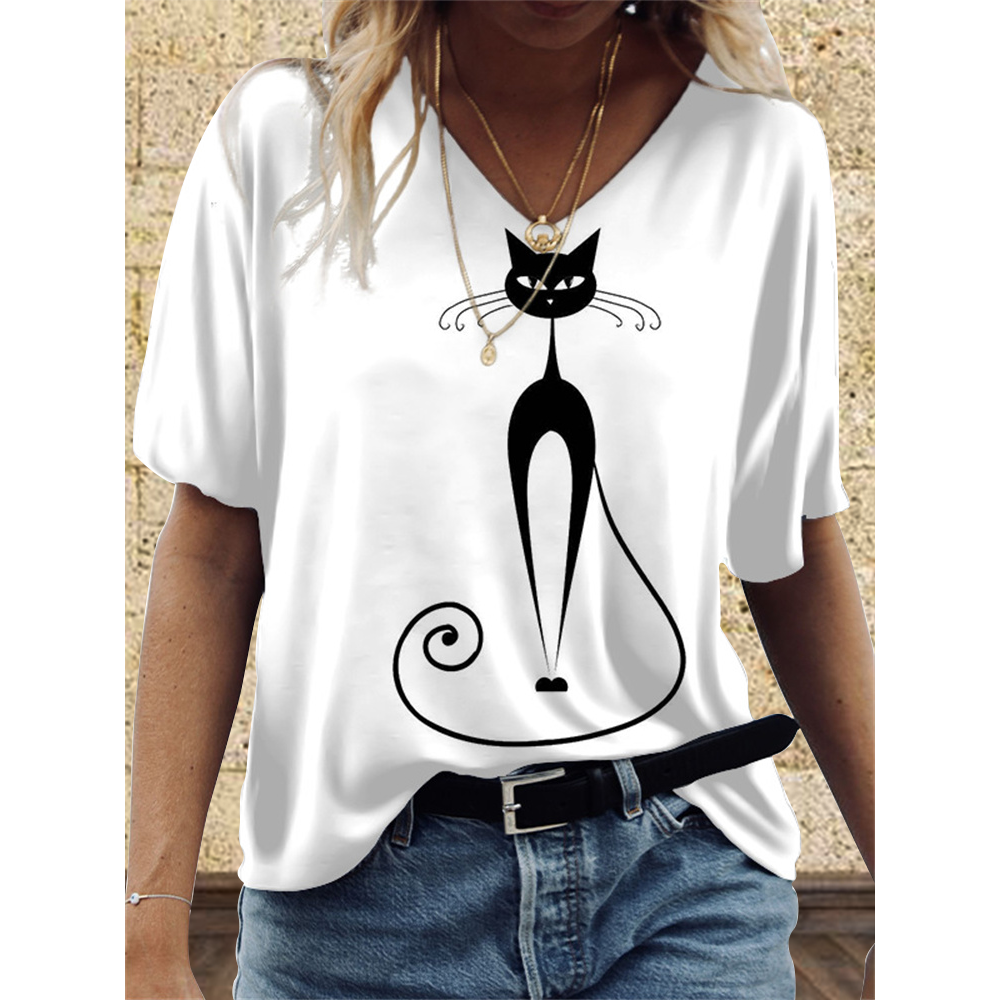 Black and White Cat  Printed T Shirt