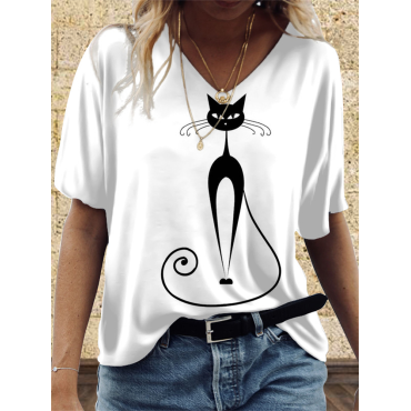 Black and White Cat  Printed T Shirt